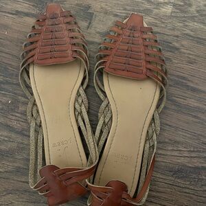 J. Crew Two-Tone Brown and Gold Braided Leather Flats